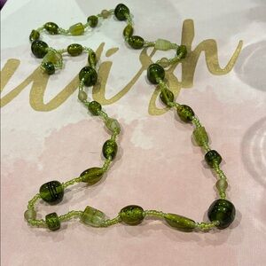 Italian Green Glass Variety And Wedding Cake Strips Beaded Necklace